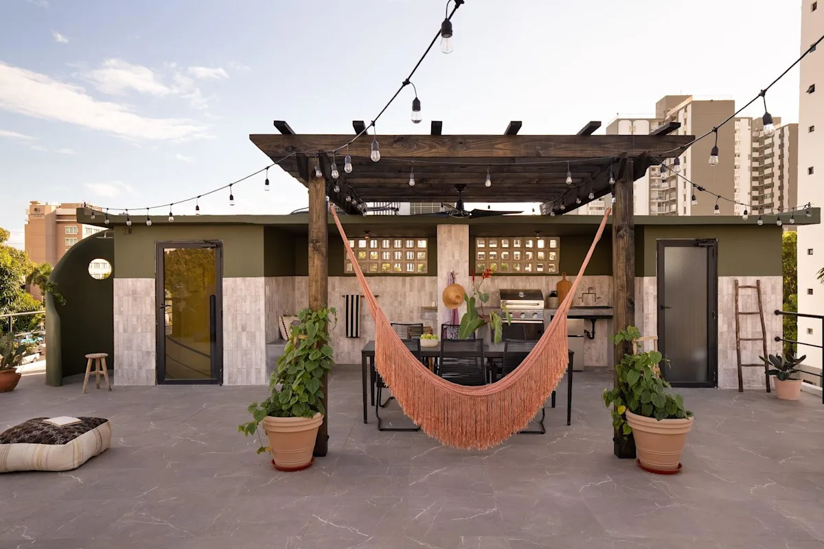 A rooftop pergola and hammock at Maru by DW in Condado, San Juan.