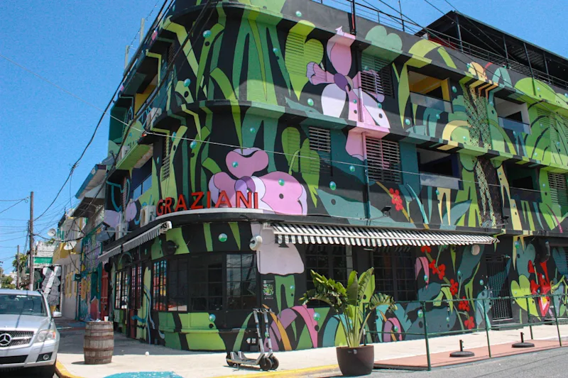 Vibrantly painted exterior shot of Graziani bar