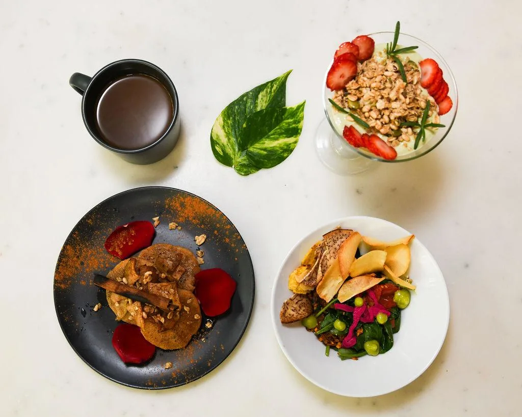 A vegetarian spread from the kitchen at Dreamcatcher, the Dreamers Welcome boutique hotel in San Juan.
