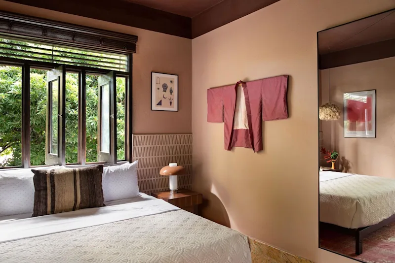A guest room at Dreamcatcher, the flagship boutique hotel of Dreamers Welcome in Ocean Park, San Juan.