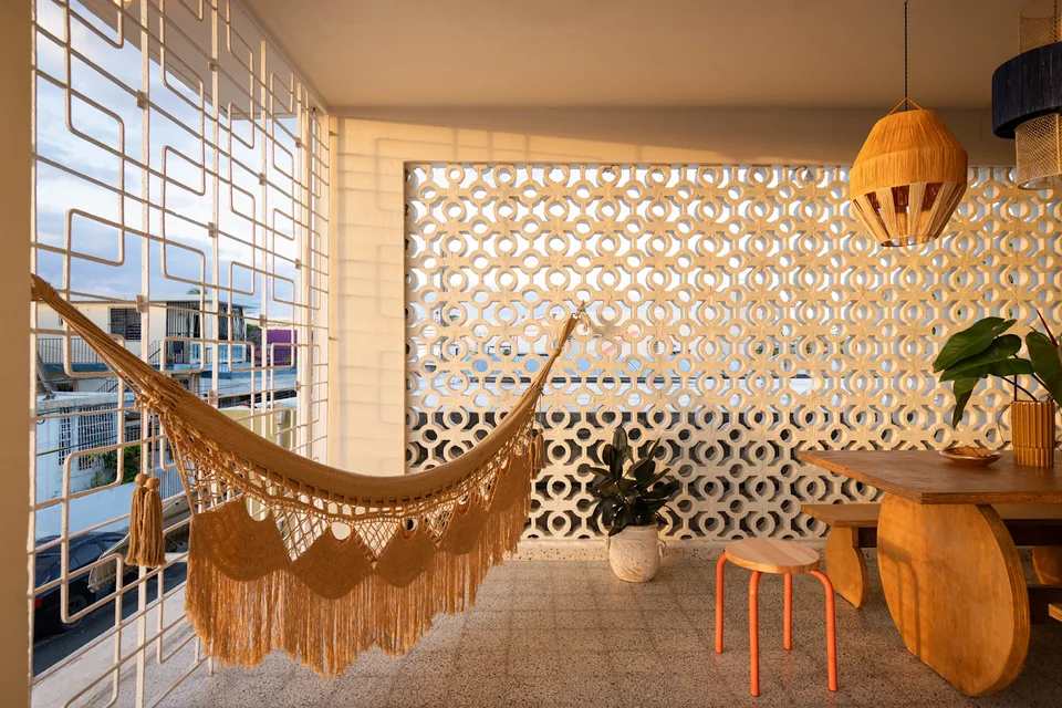 Fringed hammock and seating on O’s sun-filled terrace